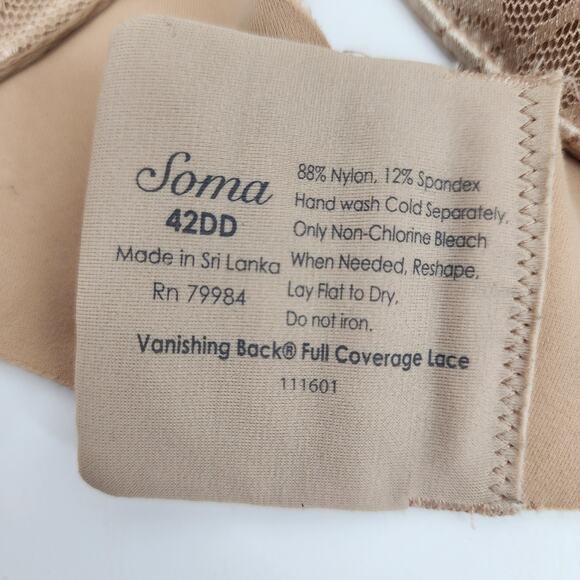 Soma Vanishing Back Full Coverage Underwire Floral Lace Bra Size 42DD - Picture 2 of 3